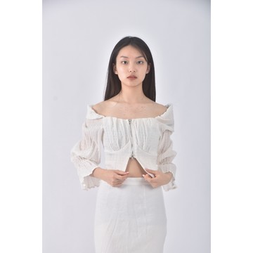 (S) vistyle修身短版露肩白色長袖上衣二手衣