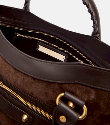 Balenciaga Le City Medium leather-trimmed suede tote bag