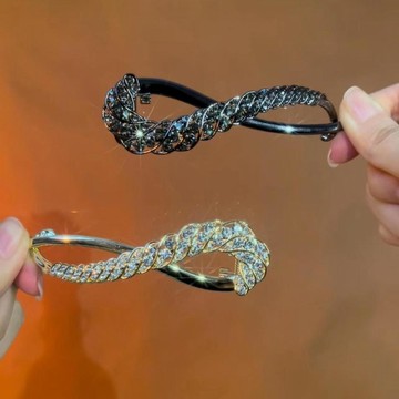 【七號】鋅合金髮飾 高級感金屬鋯石盤髮夾閃閃一字扭扭夾後腦勺百搭髮飾免運