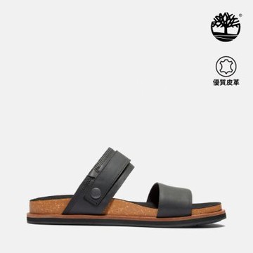 Timberland官方旗艦 男款黑色後帶式皮革涼鞋|A2CET015