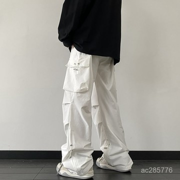 美式大口袋工裝褲男女闊腿顯瘦休閒褲子高街潮牌機能寬鬆直筒長褲 XZKV