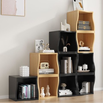 附發票 北歐實木色格子櫃書櫃自由組合小櫃子矮櫃置物架收納儲物樓梯書架