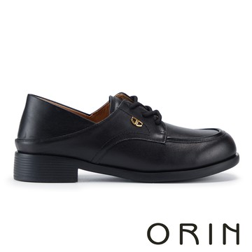ORIN 真皮簡約素面低跟綁帶牛津鞋 黑色  # 26158