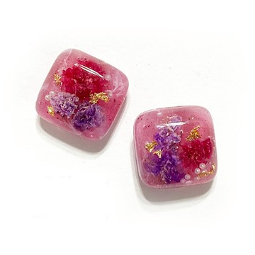 日本樹脂紅色滿天星漸層耳環.耳夾