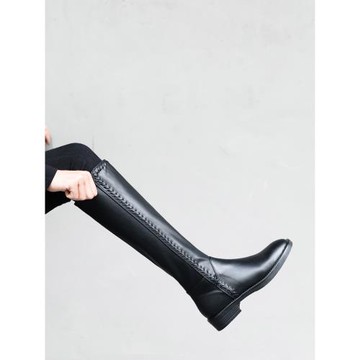 香港不過膝長靴女2026春秋新款加絨真皮高筒長筒粗腿高跟騎士靴子