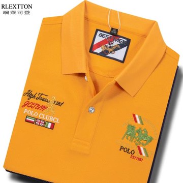 新款短袖休閑T恤黃色翻領上衣短袖男裝珠地網眼保羅POLO大碼上衣t
