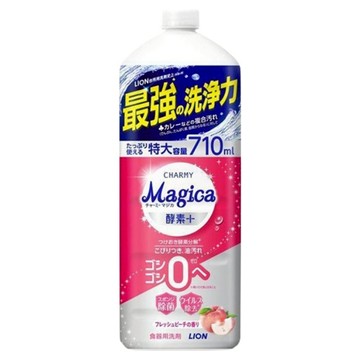 LION 獅王 CHARMY Magica 速乾除菌洗碗精 補充瓶 酵素蜜桃 710mL  1瓶