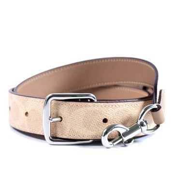 COACH 緹花LOGO防刮皮革雙面用背帶-灰褐