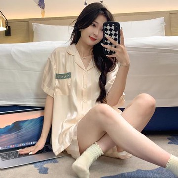 冰雪絲睡衣夏季女新款涼感簡約開衫薄款女士夏天可外穿家居服套裝