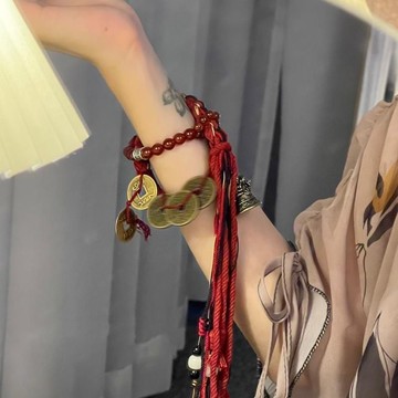 結緣品小物🙏🏻山鬼手鍊 防小人手鍊 小紅書山鬼花錢手鏈李火旺新中式鈴鐺轉運純手工編織民族複古招財
