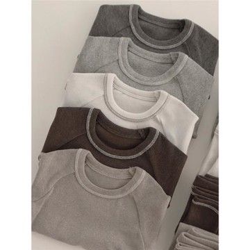 uubabe寶寶家居服秋冬純棉厚款兒童內衣男童秋衣秋褲套裝加厚純色