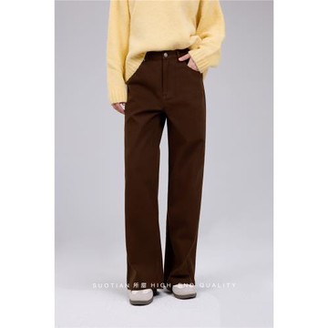 suotian所甜咖色加厚直筒褲女2025新款直筒褲百搭垂感長褲子