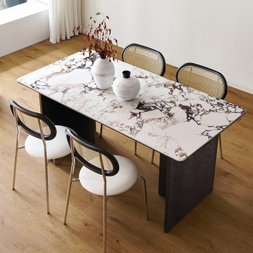 附發票/免運 法式復古寶格紫麗巖板餐桌現代輕奢簡約家用長方形黑色實木餐桌椅 YJ/AL 公司貨 快速出貨