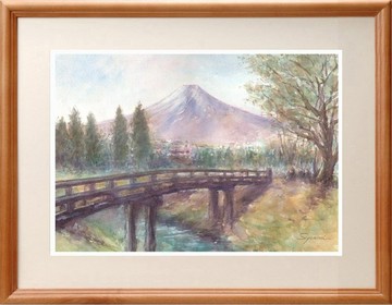 水彩畫原畫：來自忍野村的富士山