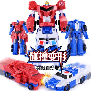 磁力合體戰車變形機器人玩具金剛警車兒童碰撞變形二合一機甲模型