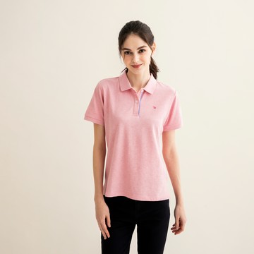 女裝-小傘刺繡彈性花紗網眼布POLO衫-粉紅色