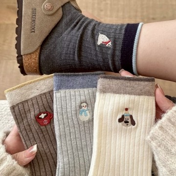 襪子 日系雙針卡通中筒襪【I0309】NOV12｜5色  19LADY〔現貨〕