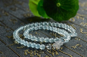 【冰蓮】天然海藍寶雙圈手串手鏈冰飄南紅蓮花