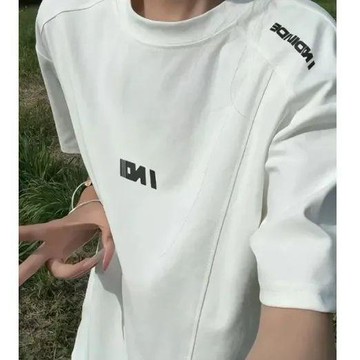 淺藍色美式涼感速幹t恤男夏季重磅字母印花短袖潮牌運動半袖上衣百搭 復古寬鬆 百搭ins  基本款 圓領 重磅純棉