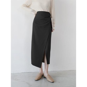 法式褶皺包臀半身裙高腰25春季新款設計感修身不規則開叉中長裙子