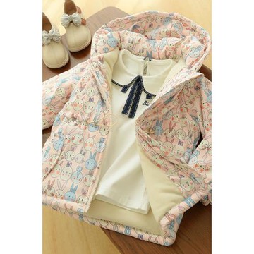 挪愛棉客 厚實保暖加絨兒童外套 女童可愛風 秋冬款連帽棉服上衣