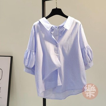 韓版素色燈籠袖襯衫  時尚襯衫女 夏季襯衫 短袖上衣加大尺碼 寬鬆上衣 休閒襯衫 七分袖襯衫 上衣女 夏季襯衫「樂購」