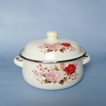 搪瓷碗兒童吃飯碗帶蓋雙耳保鮮碗泡面碗家用琺瑯瓷鍋大容量平底鍋