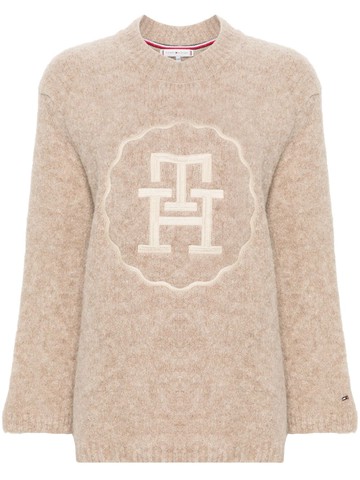 Tommy Hilfiger - logo-embroidered jumper - women - Alpaca Wool/Polyamide/Elastane - XS/S - Neutrals