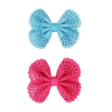 英國 Ribbies - 典雅洞洞蝴蝶結(土耳其藍/亮桃紅)