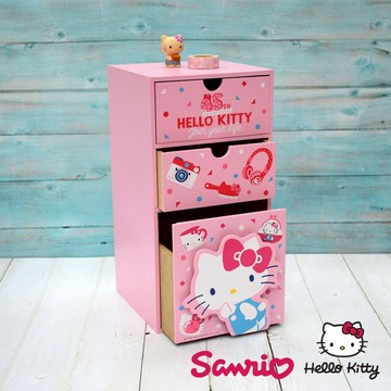 【百科良品】兒童嘉年華 禮物精選-陪伴成長學習的好夥伴 三麗鷗 Kitty凱蒂貓 立體裁片直立式三抽盒 桌上收納 文具收納 飾品收納(正版授權台灣製)