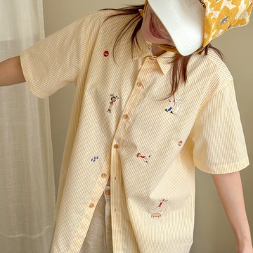 刺繡襯衫 (Embroidery Shirt) 黃色條紋 (Yellow Stripe)