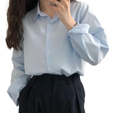 百搭基礎素面襯衫  藍色  F