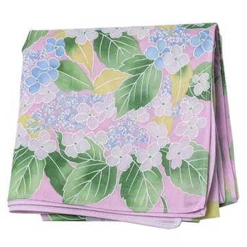 日本風淺粉紫底藍紫繡球滿印圖騰帕巾(43CM)