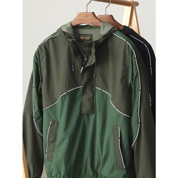 春秋戶外運動機能訓練服復古拼色反光寬松連帽夾克半拉鏈外套男潮