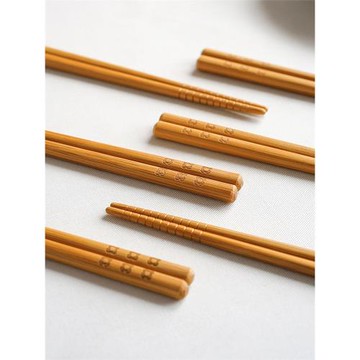 西田木雨三朵花日式竹筷高顏值復古雕刻小花防滑防霉耐高溫竹筷