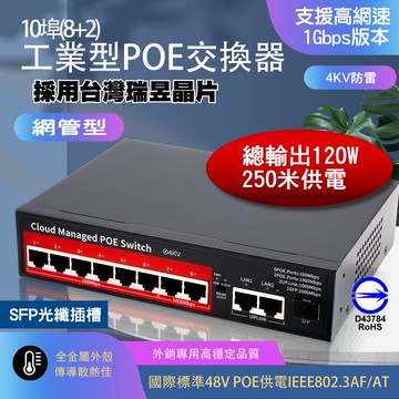 10埠 (8+2) PoE 網路交換機Switch網路供電交換器