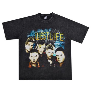 數碼直噴Westlife西城男孩樂隊水洗做舊印花T恤短袖重磅寬松純棉