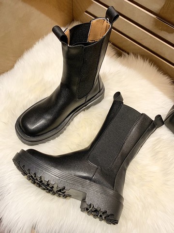 薄款馬丁靴秋季女鞋新款英倫風中筒靴切爾西煙筒靴厚底短靴子