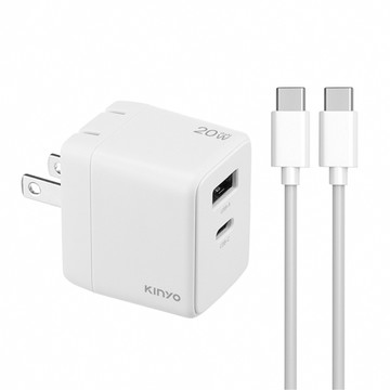 KINYO 20W GaN氮化鎵充電器 PD/QC充電頭 快充頭 附Type-C快充線 1.2M