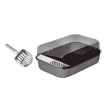 半封閉貓砂盆 Set 高圍欄設計 開放式空氣流通  50.5 x 34.5 x 18.5cm  耀石灰  1組