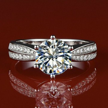 隔日到貨 2克拉 六爪 雙排 流線 莫桑鑽 八心八箭 水晶 戒指 可調式戒圍A275