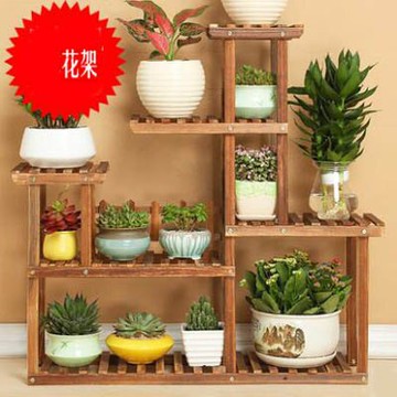 【H8加護欄加輪款(加固卡扣)-95*25*95cm-1套/組】松木炭燒落地多層花架子-5170860-1