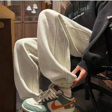 休閒運動褲男 長褲 休閒褲 褲子 刷毛褲 束口褲 秋冬寬鬆休閒長褲春秋灰色束腳加厚男士衛褲 秋冬男裝 保暖男裝 韓版男裝