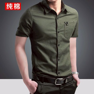 夏季男短袖襯衫杉修身韓版襯衣短軸休身修閑寸忖上衣村男衫土