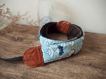 手作相機繩 手機帶 青海波 (日式波浪貓咪-藍) S61