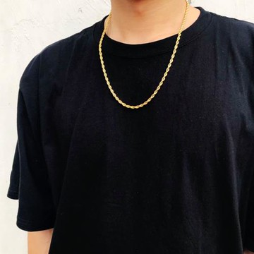 嘻哈潮男4mm金色麻花鏈子潮流hiphop說唱項鏈男士鈦鋼美式配飾潮