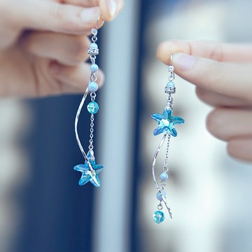 【星語】海星珍珠曲線不對稱水晶耳環　抗敏耳環　聖誕禮物