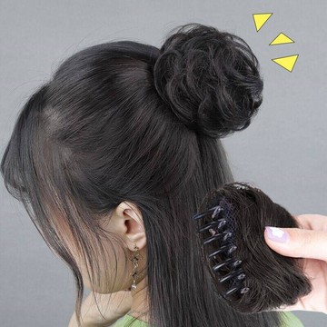 發女丸子頭抓夾發圈半丸子花苞仿真發蓬松逼真自然盤發器假發圈.