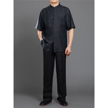 百福龍高檔香云紗男士唐裝夏裝 桑蠶絲中式男裝爸爸生日唐裝大碼