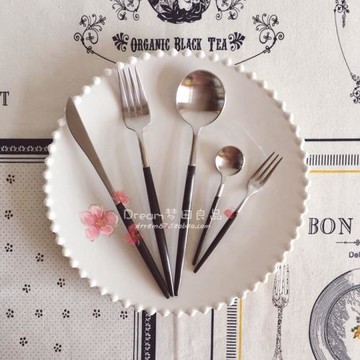 【夢田良品】啞光拉絲黑銀不銹鋼刀叉勺 西餐餐具 Annie系列